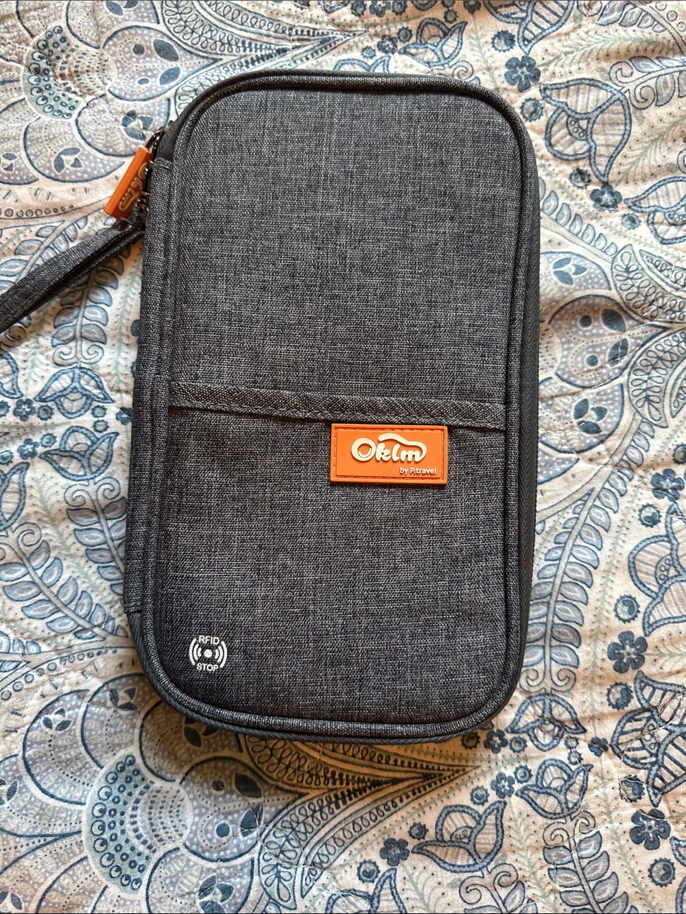 Gray Zip-Around Travel Wallet with RFID protection and Multiple Card Slots